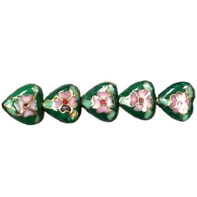 CLOISONNE HEART 10MM GREEN